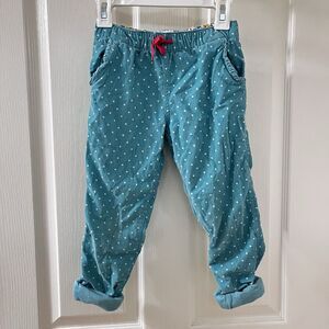 Mini Boden Polka Dot Lined Corduroy Pants Aqua Girls Size 5 years